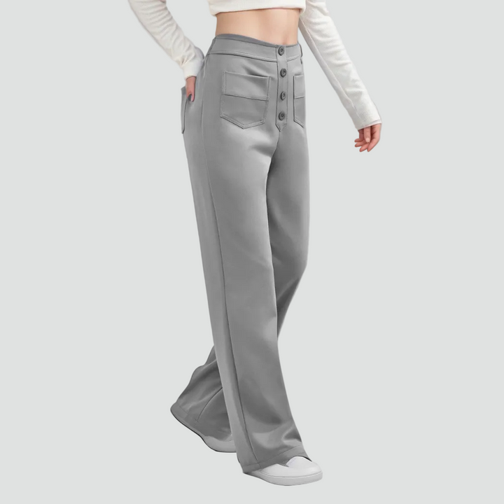 Damskie spodnie z wysokim stanem zapinane na guziki
