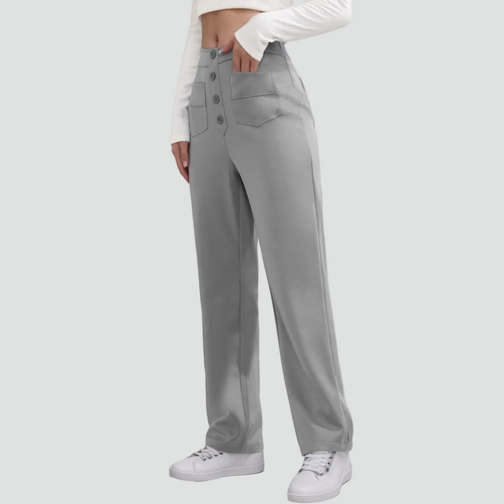 Damskie spodnie z wysokim stanem zapinane na guziki