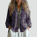 Women's oversized boho blouse with long sleeves and V-neck