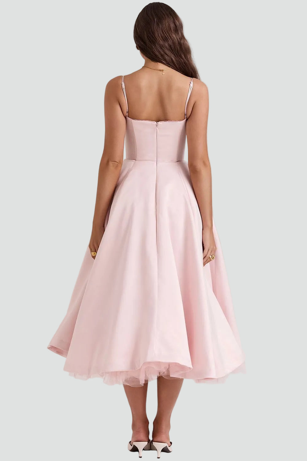 Elegancka sukienka koktajlowa midi damska z gorsetową górą