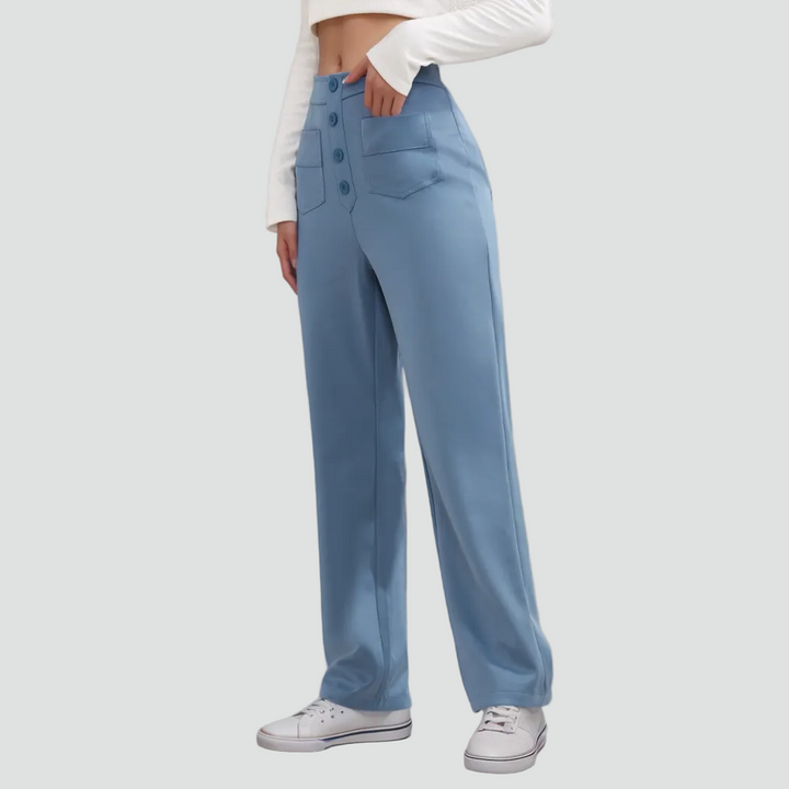 Damskie spodnie z wysokim stanem zapinane na guziki