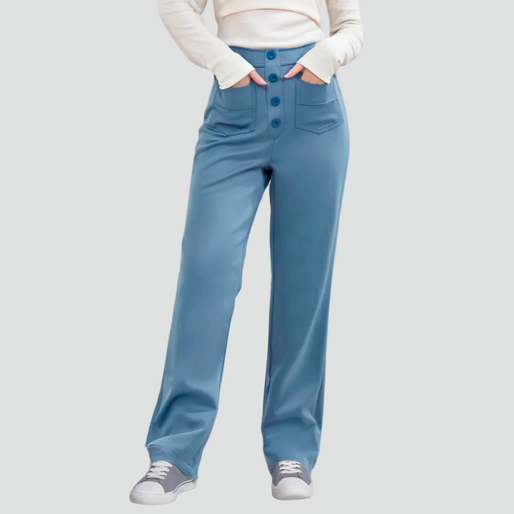 Damskie spodnie z wysokim stanem zapinane na guziki