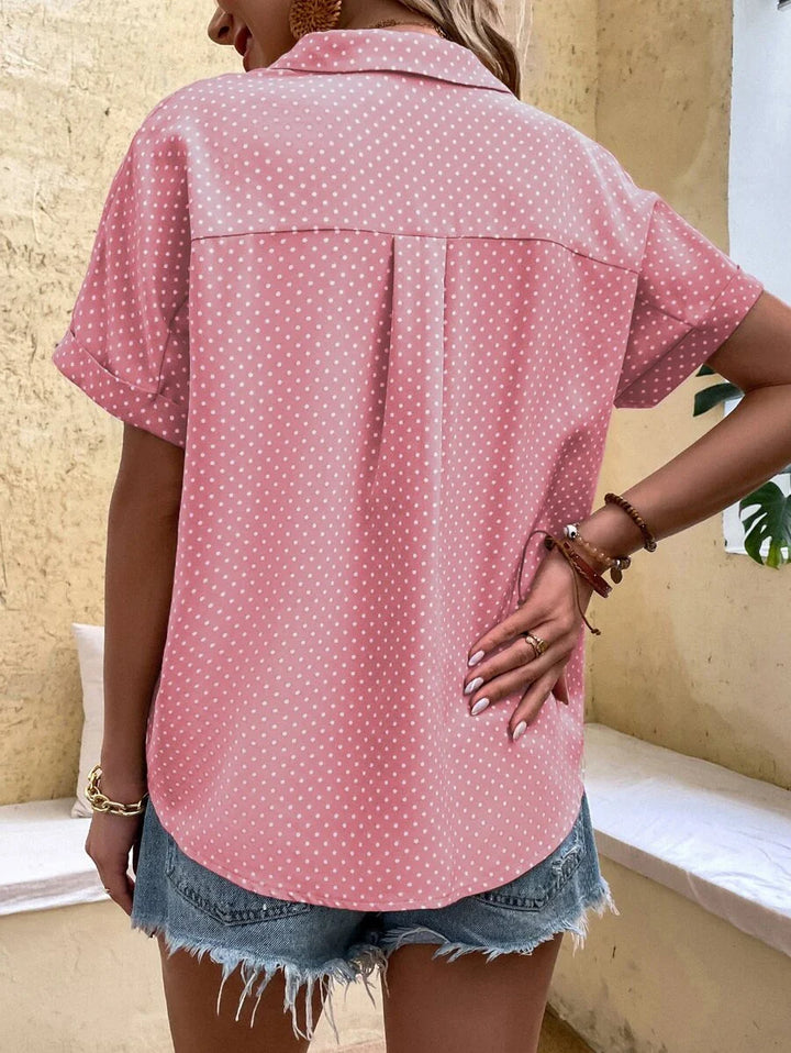 Modna Stylowa Damska Bluzka z krótkim rękawem w kropki