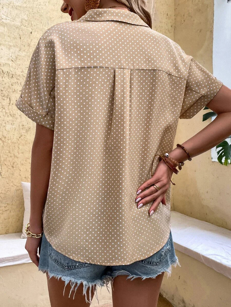 Modna Stylowa Damska Bluzka z krótkim rękawem w kropki