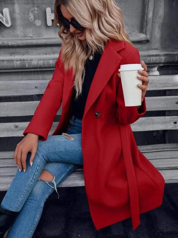 Stylowy Elegancki Damski Płaszcz o klasycznym kroju