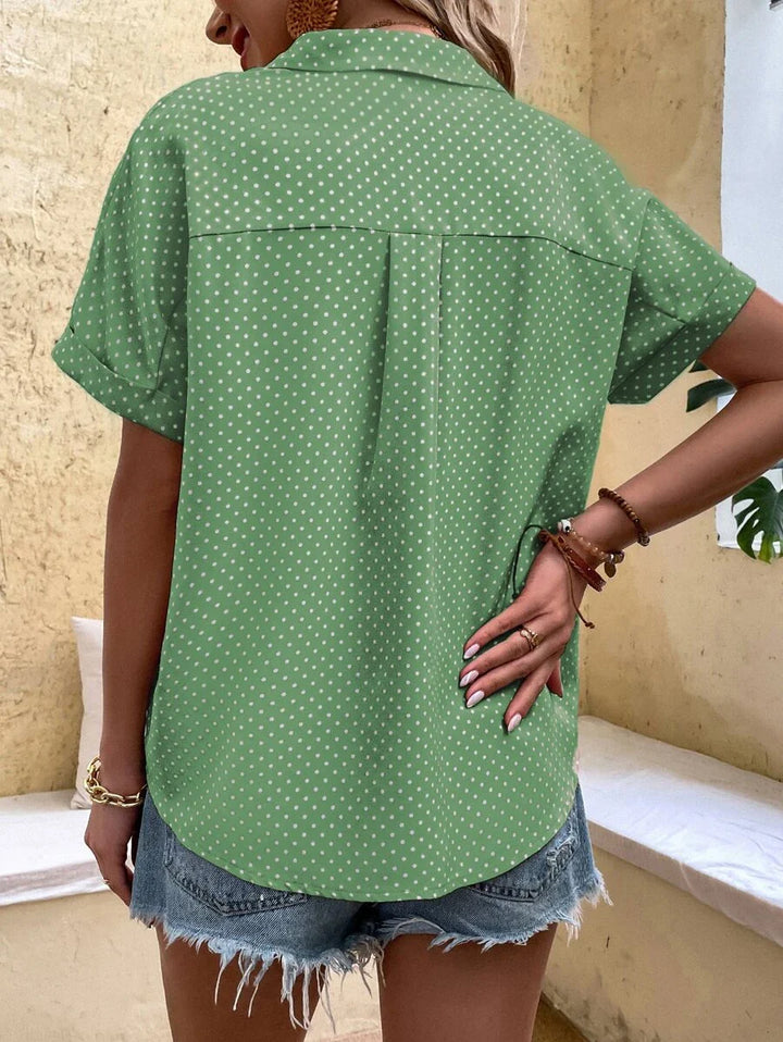 Modna Stylowa Damska Bluzka z krótkim rękawem w kropki