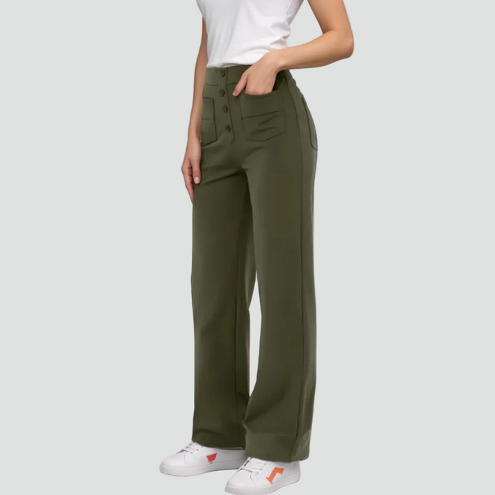 Damskie spodnie z wysokim stanem zapinane na guziki