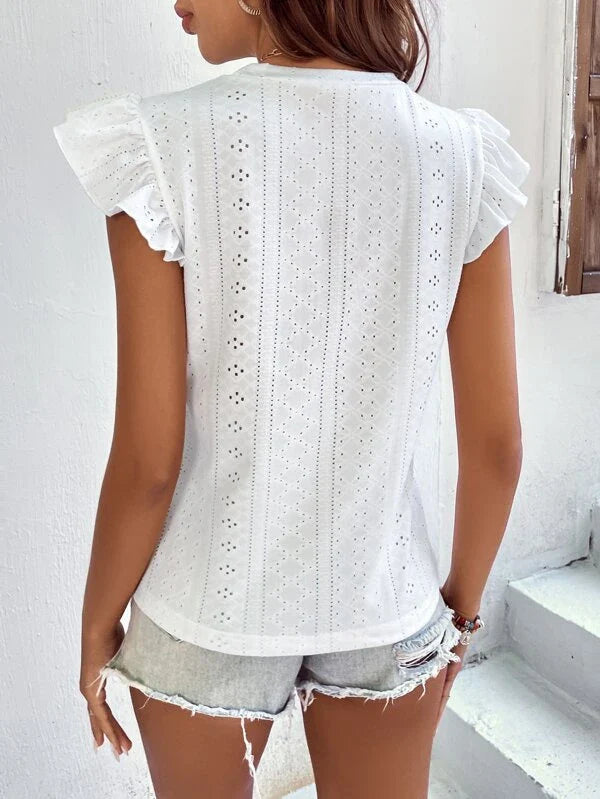 Biała Stylowa Zwiewna Damska Bluzka w kwiatowy wzór