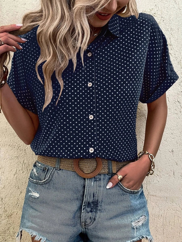 Modna Stylowa Damska Bluzka z krótkim rękawem w kropki