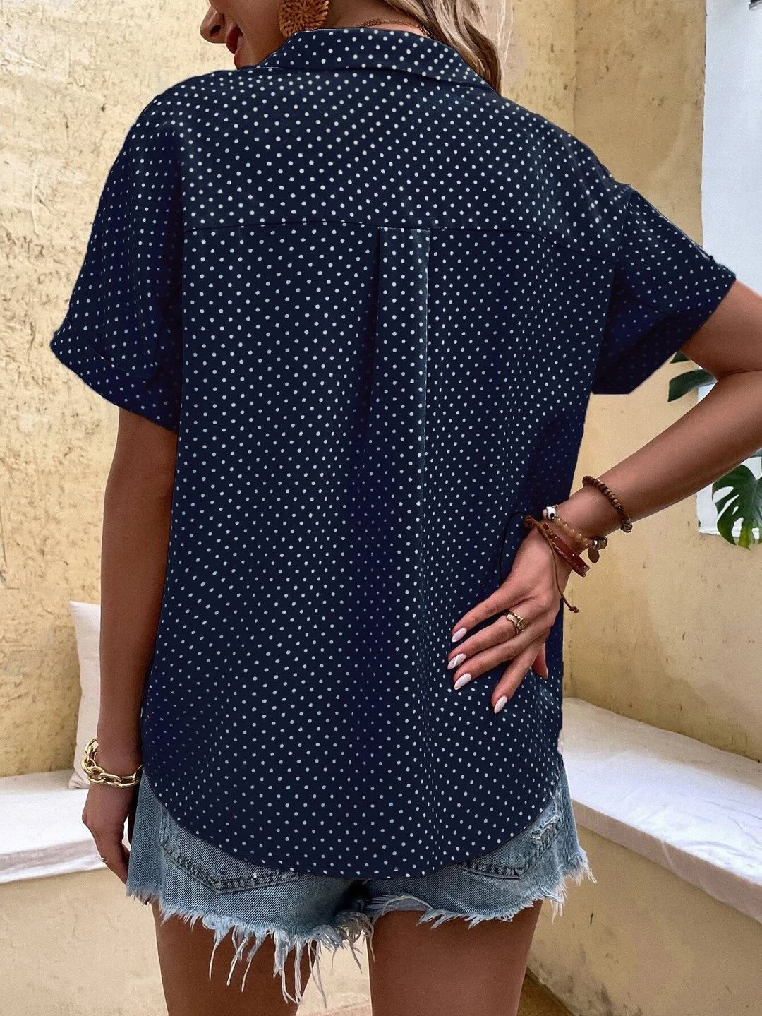 Modna Stylowa Damska Bluzka z krótkim rękawem w kropki