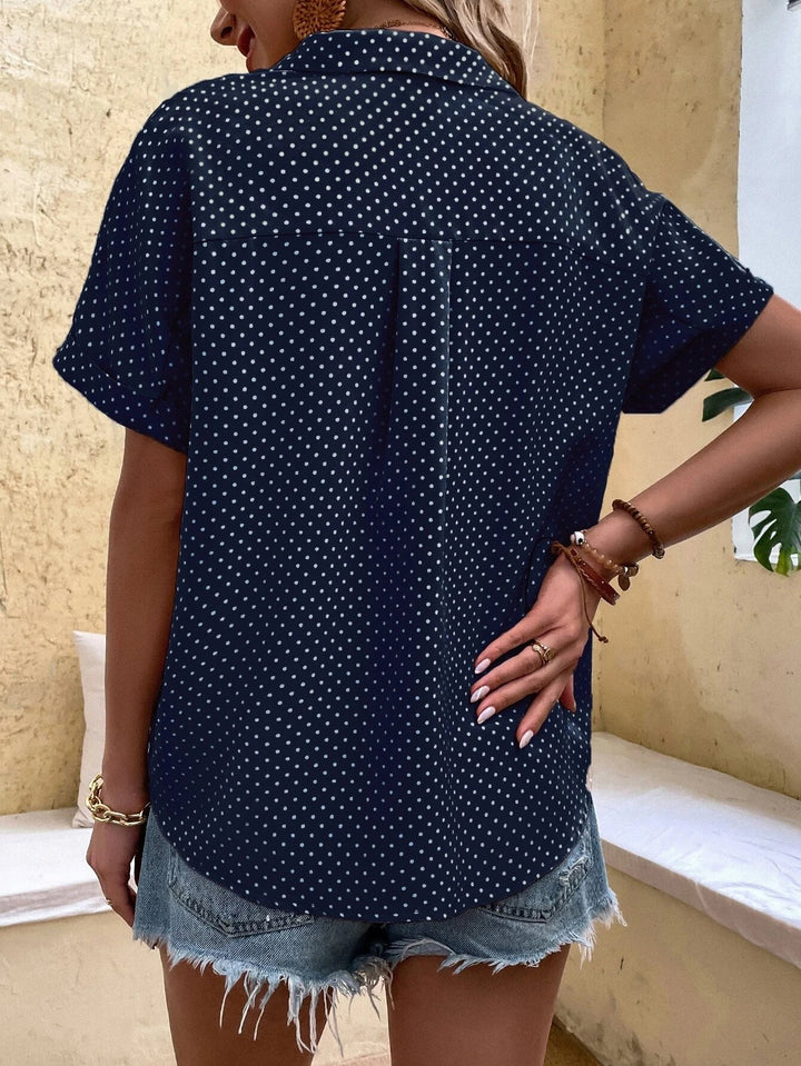 Modna Stylowa Damska Bluzka z krótkim rękawem w kropki