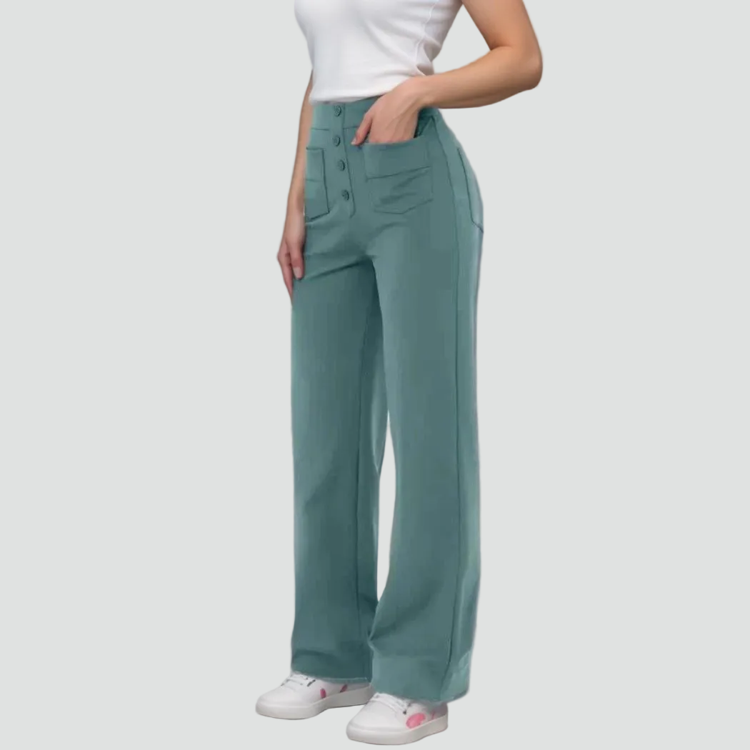 Damskie spodnie z wysokim stanem zapinane na guziki