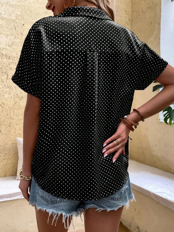 Modna Stylowa Damska Bluzka z krótkim rękawem w kropki