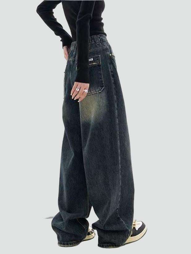 Jeansy wide leg damskie baggy z efektem sprania