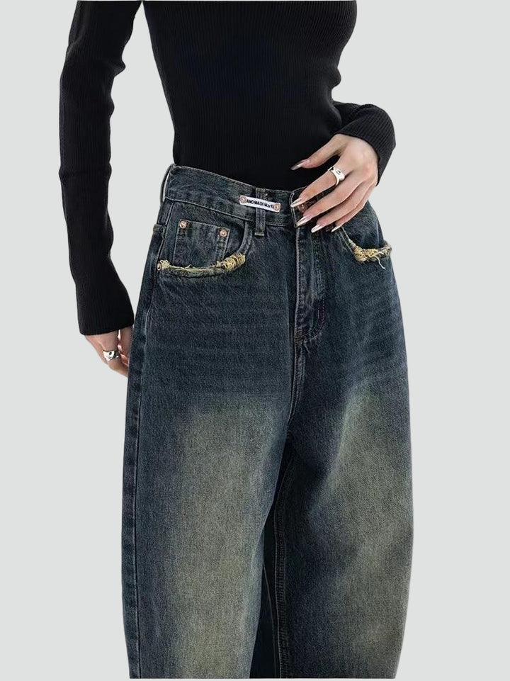 Jeansy wide leg damskie baggy z efektem sprania