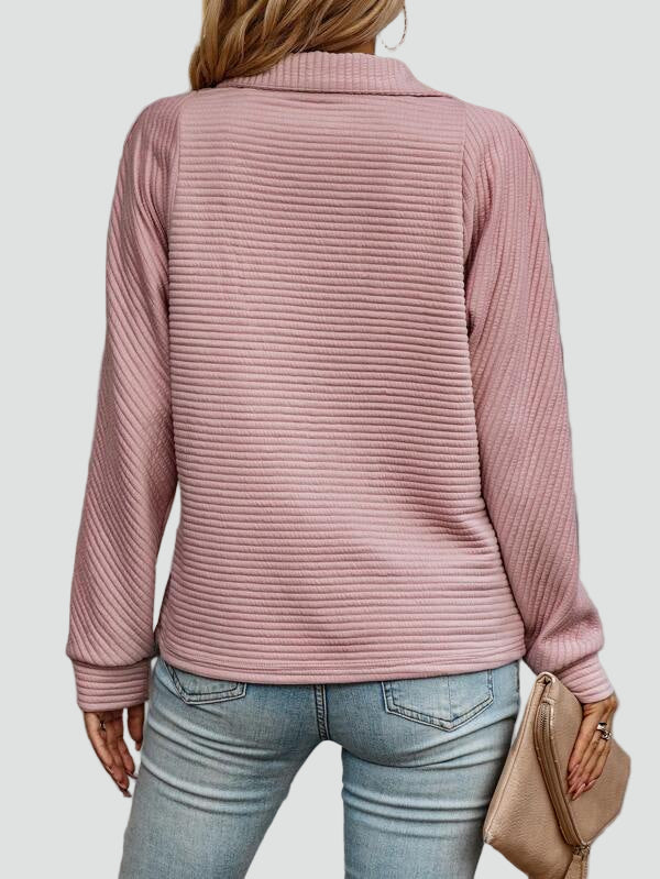 Prążkowana bluza damska z półgolfem na zamek