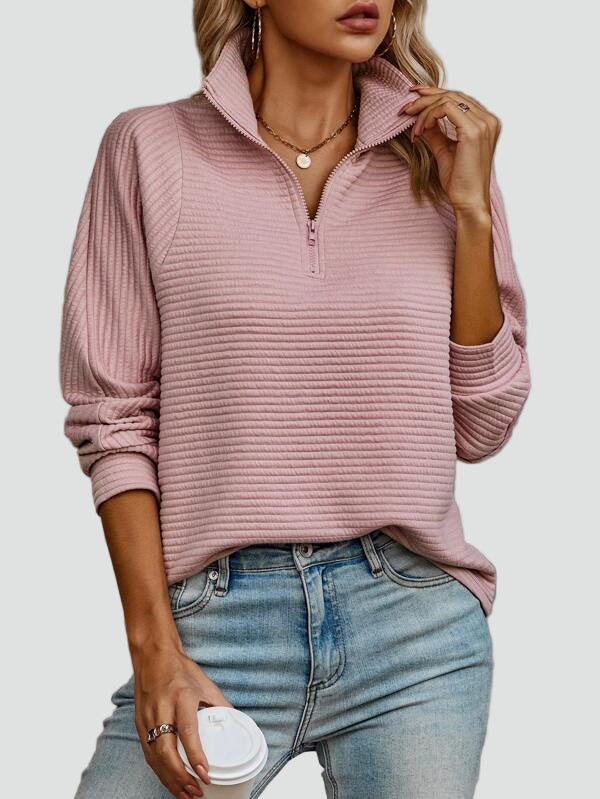 Prążkowana bluza damska z półgolfem na zamek