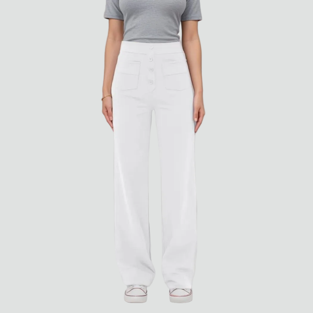 Damskie spodnie z wysokim stanem zapinane na guziki