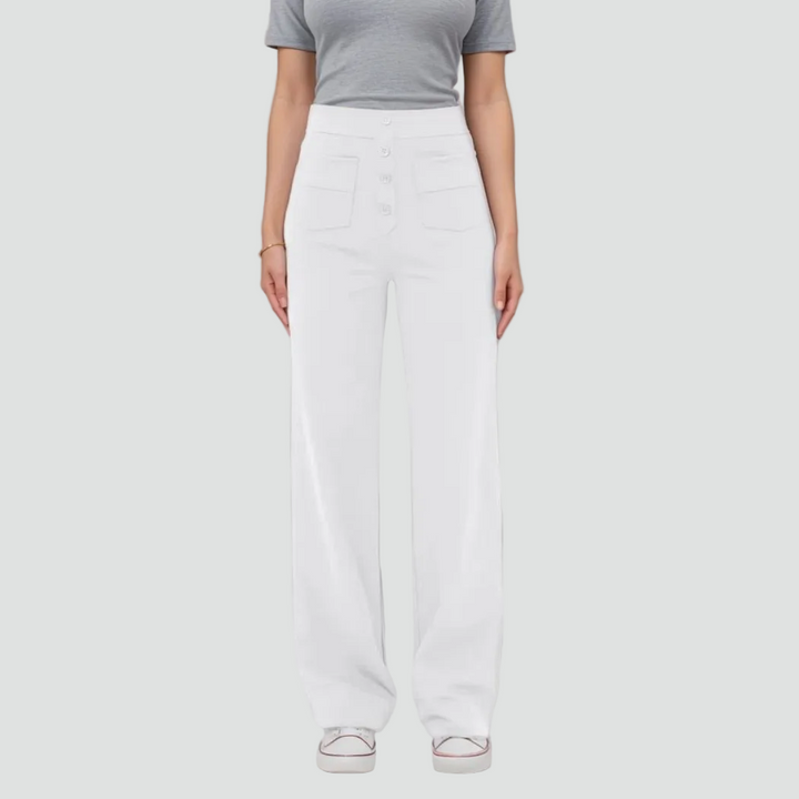 Damskie spodnie z wysokim stanem zapinane na guziki