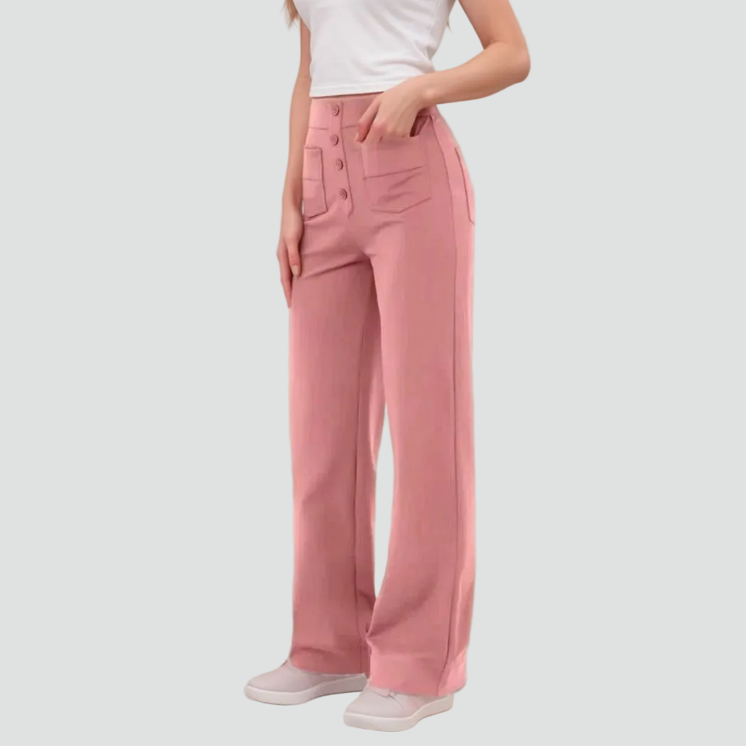 Damskie spodnie z wysokim stanem zapinane na guziki