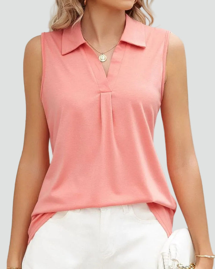 Sleeveless women's blouse with collar and V-neck