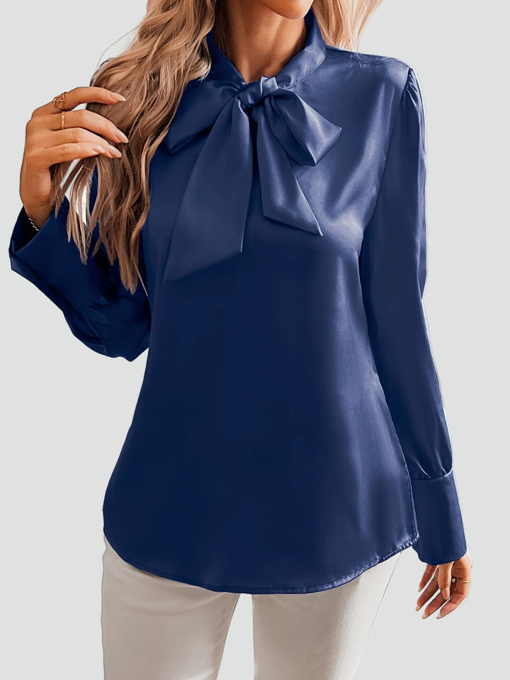 Elegancka damska bluzka z wiązaniem pod szyją i długim rękawem