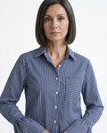 Women's blouse with flared sleeves and straps