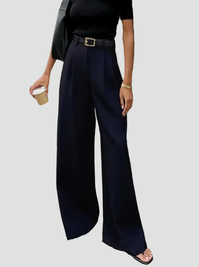 Elegant women's high-waisted wide-leg trousers with belt