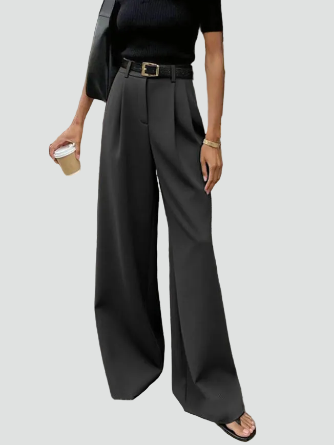 Elegant women's high-waisted wide-leg trousers with belt