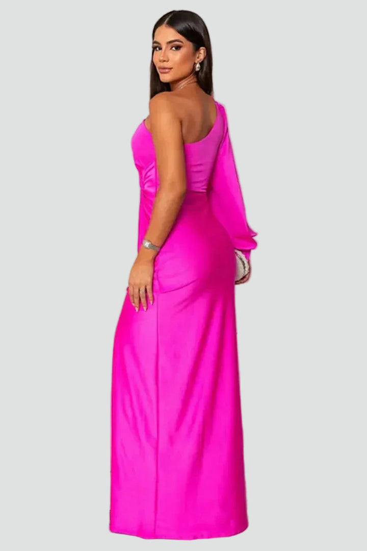 Women's one-shoulder maxi gala dress with slit and draping