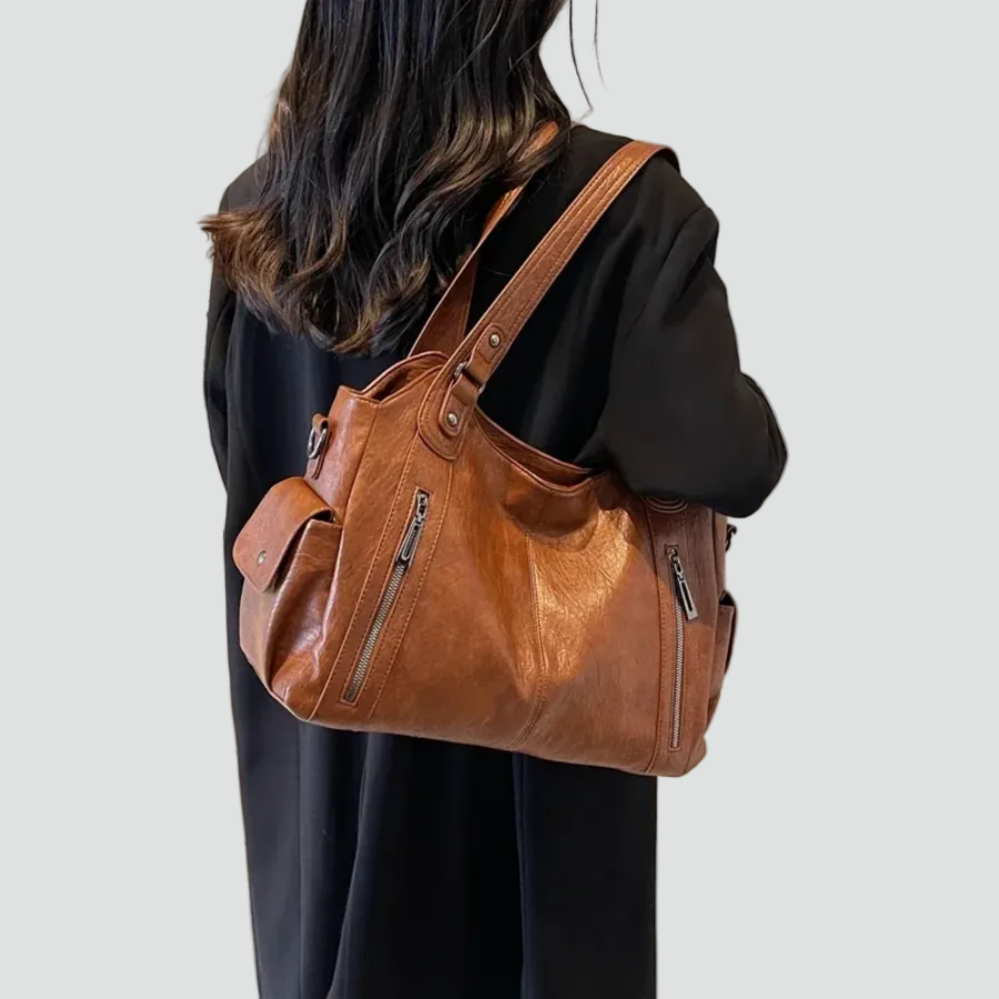 Women's spacious shoulder bag with leather look