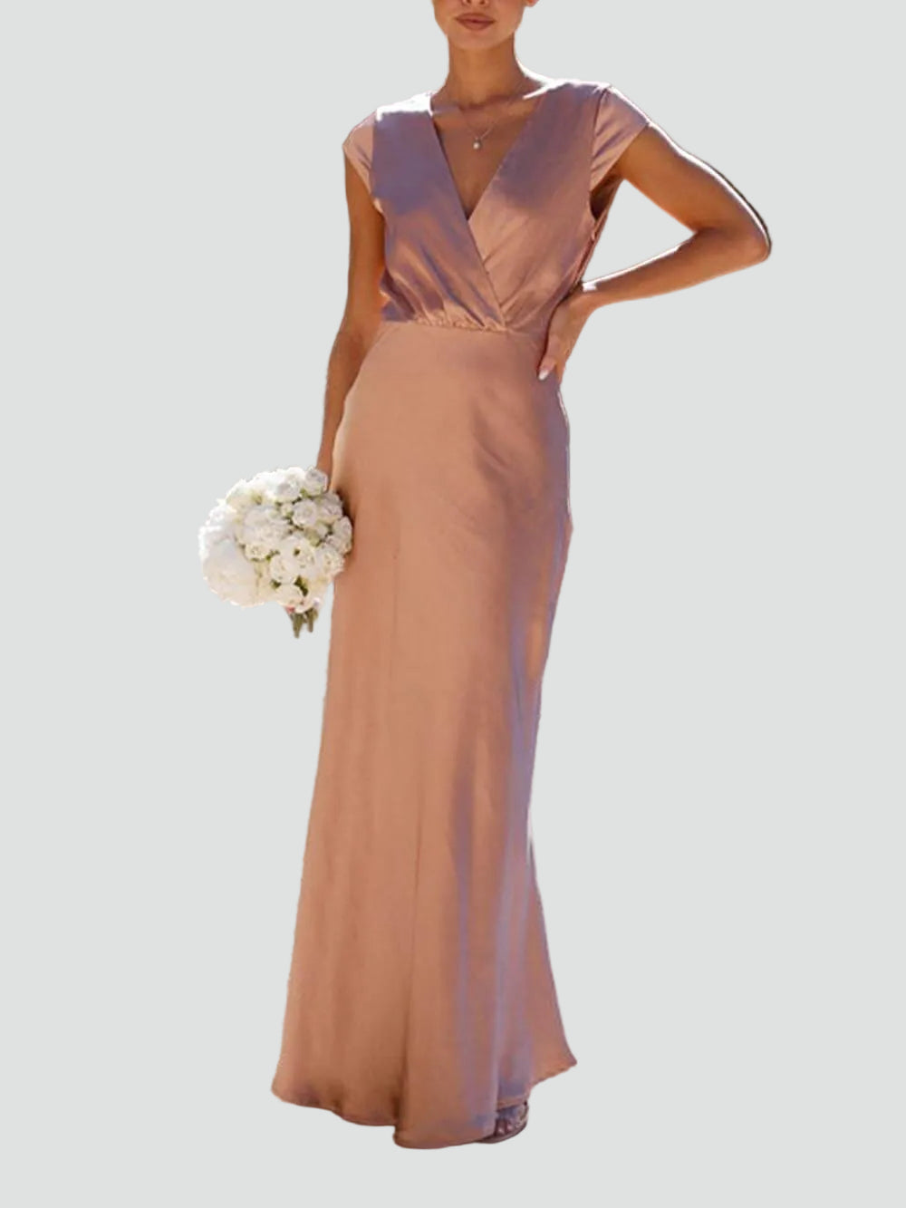 Robe longue satinée pour femme, soirée, cérémonie, décolleté en V, gala