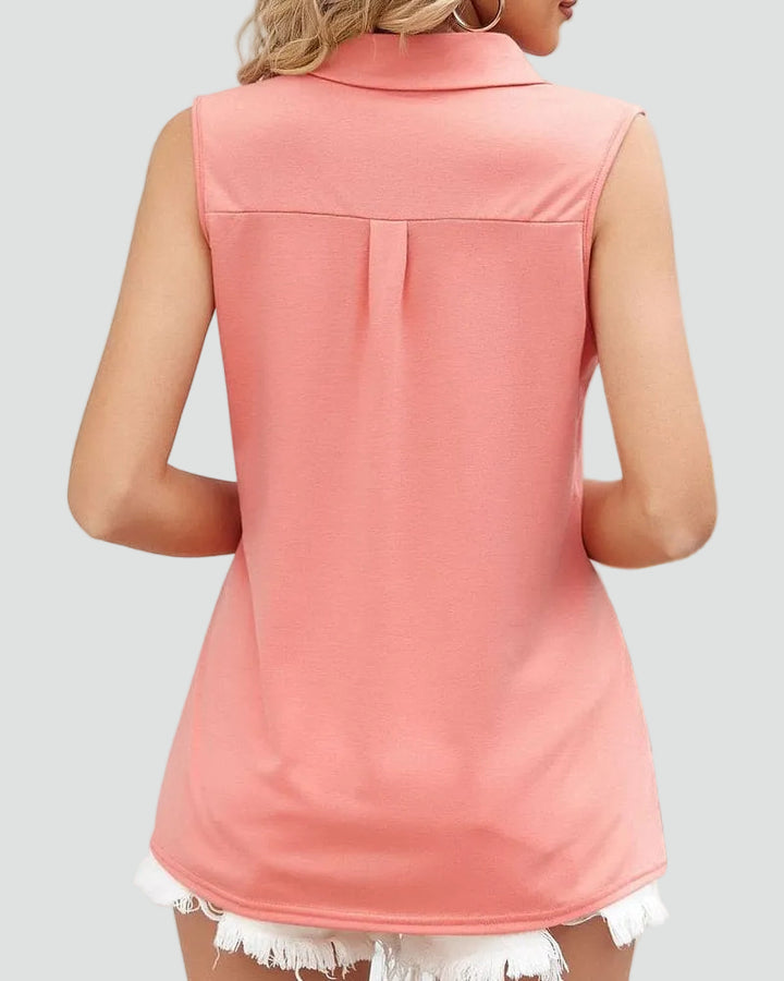 Sleeveless women's blouse with collar and V-neck