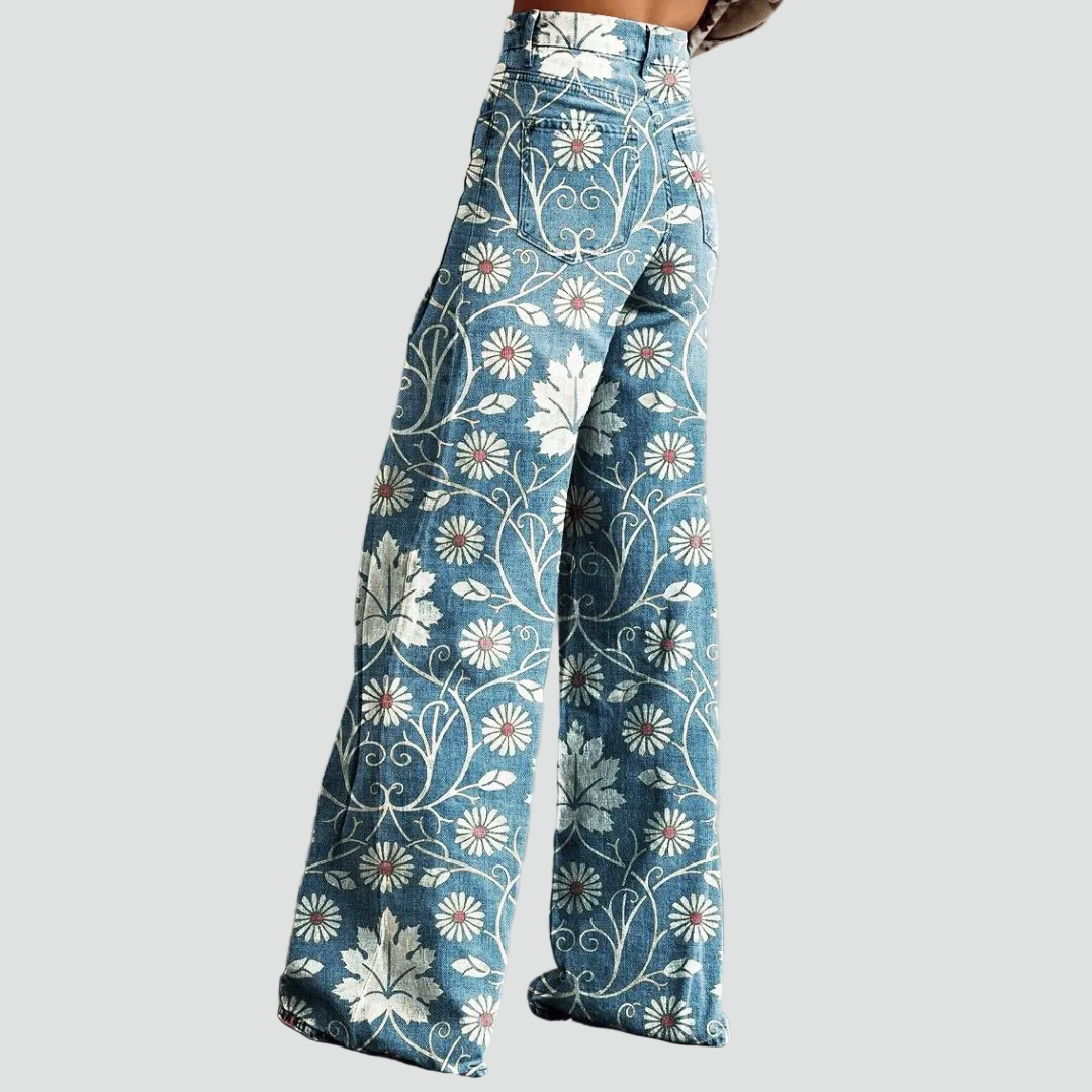 Stylish palazzo jeans with floral print and high waist