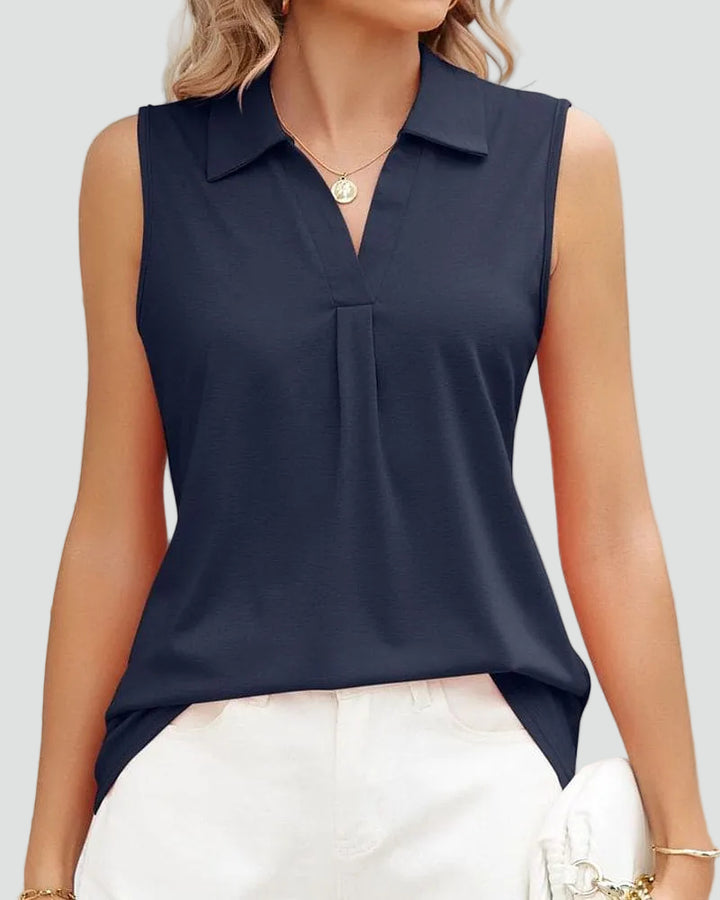 Sleeveless women's blouse with collar and V-neck