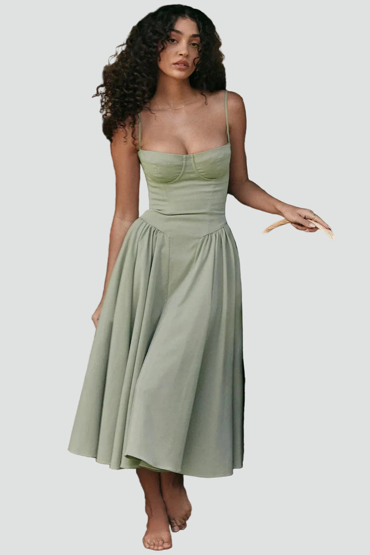 Elegancka damska sukienka midi koktajlowa z gorsetem