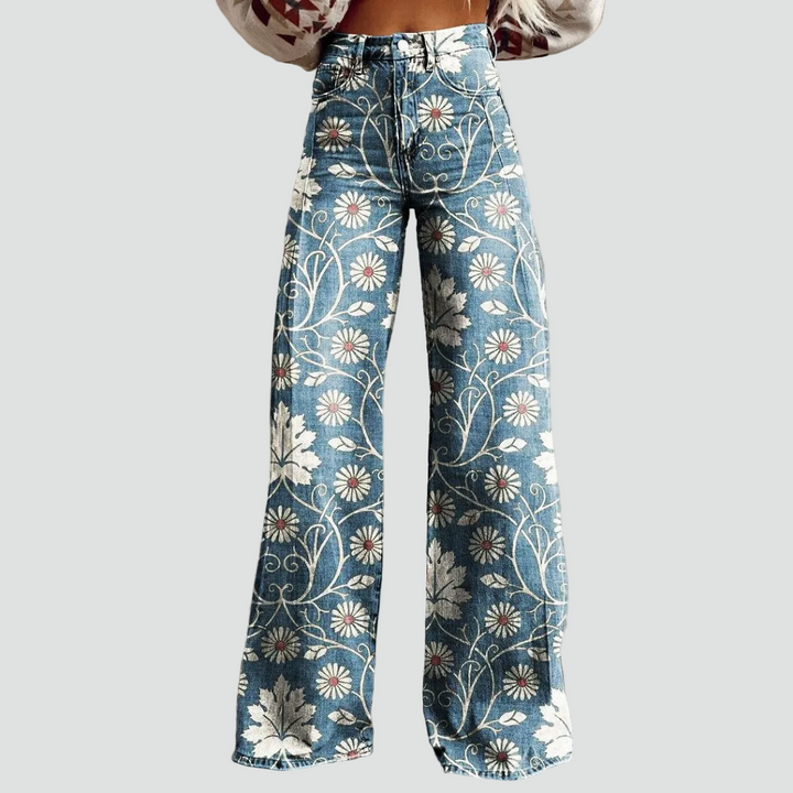 Stylish palazzo jeans with floral print and high waist
