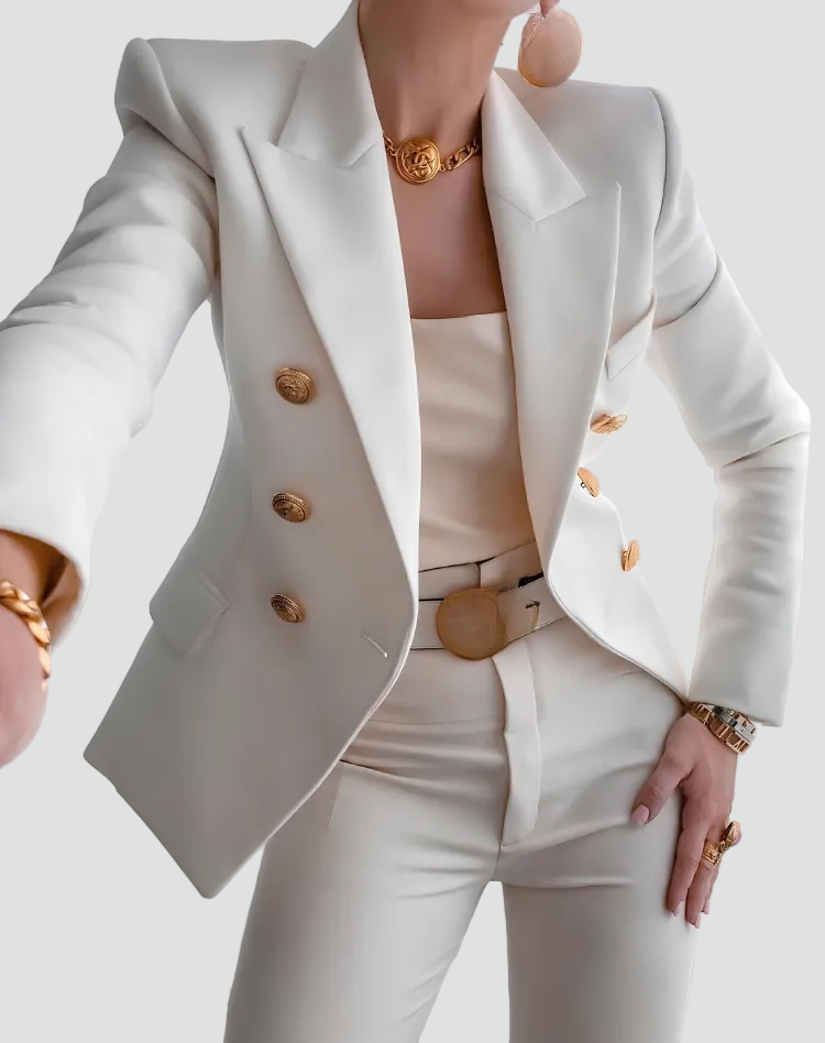 Damesblazer met twee knopenrijen en sierknopen, elegant