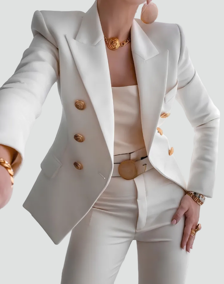 Damesblazer met twee knopenrijen en sierknopen, elegant