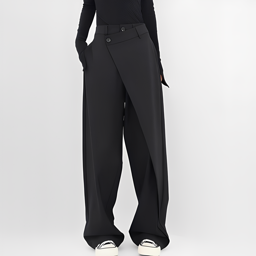 Women's modern wide-leg pants with an asymmetrical front