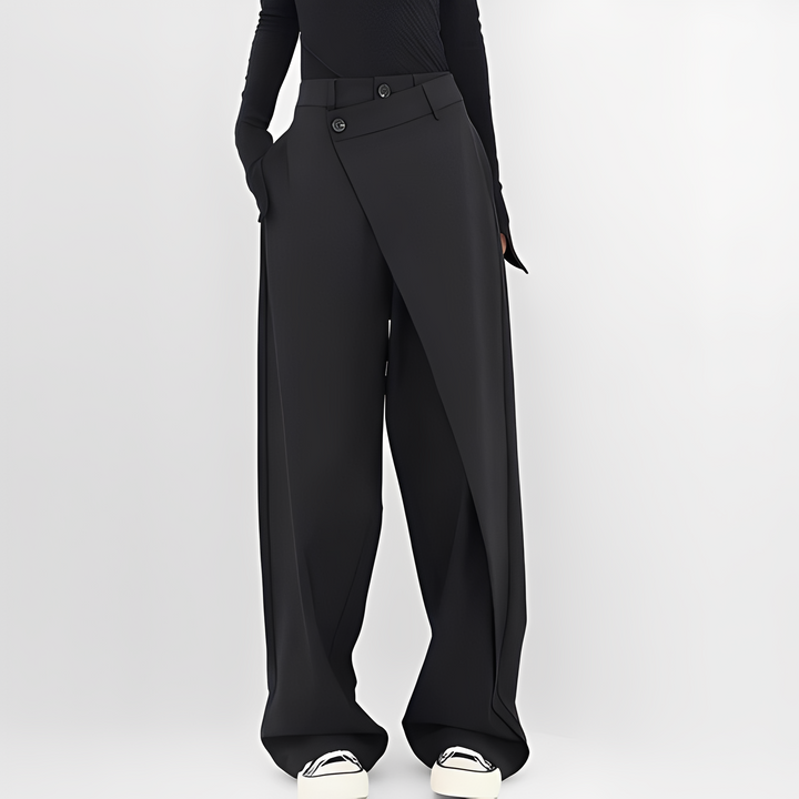 Women's modern wide-leg pants with an asymmetrical front