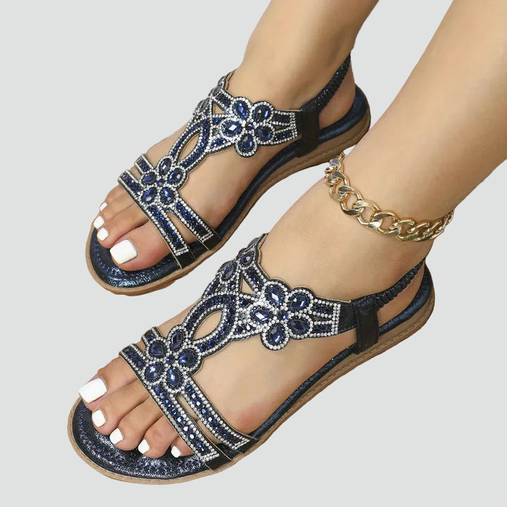 Boho sandals with crystals and elastic strap