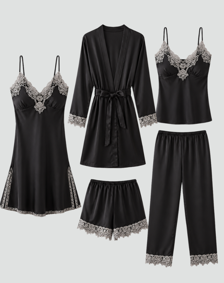Five-piece women's lace pajama set
