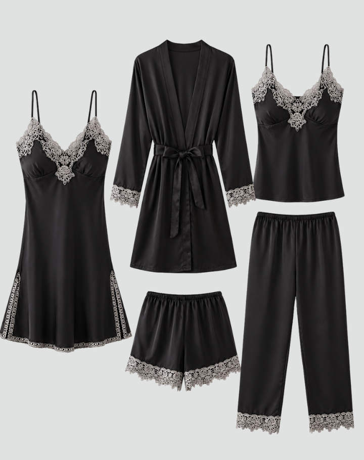 Five-piece women's lace pajama set