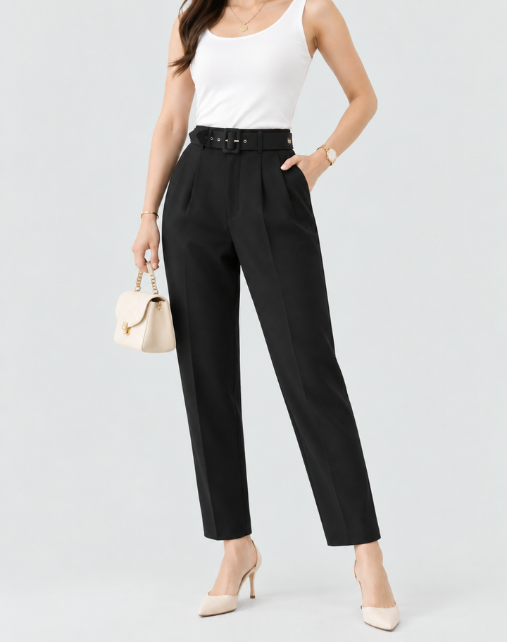 Elegante sigarettenbroek met hoge taille en plooien