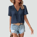 Women's summer blouse with lace neckline and short sleeves