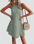 Women's mini lace dress with English embroidery, halter style