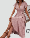 Women's Dress with Wrap Neckline and Floral Pattern Hals