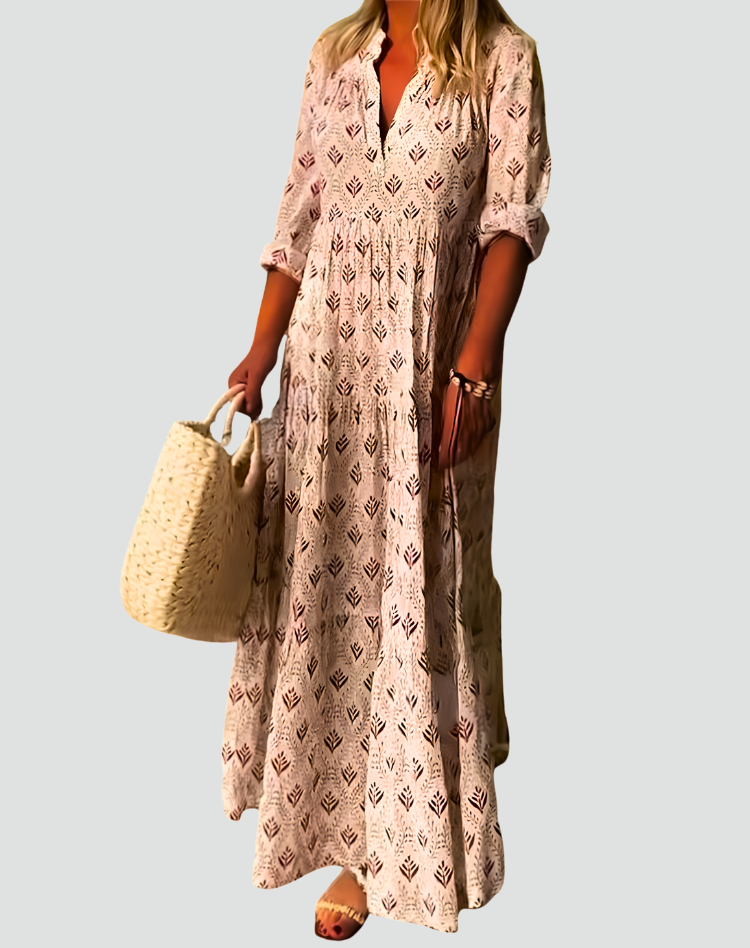 Vintage-style summer maxi dress with print for women