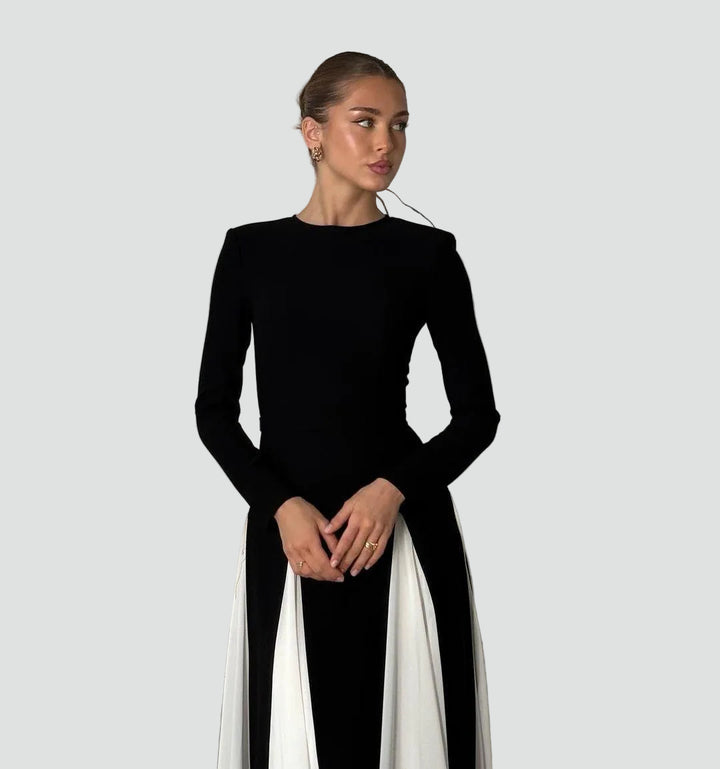 Maxi galajurk voor dames met lange mouwen en contrasterende inzetstukken